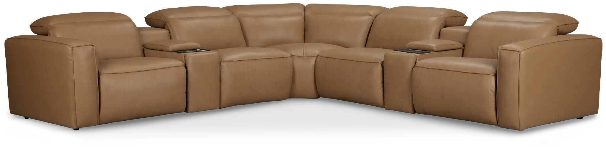 Ryland Brown Lthr/vinyl Large Dual Power Reclining Two-arm Sectional Ryland Brown Lthr/vinyl Large Dual Power Reclining Two-arm Sectional
