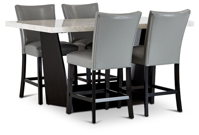 Auburn White High Table & 4 Gray Upholstered Barstools