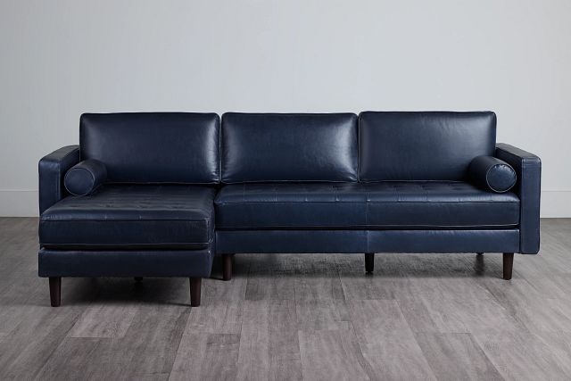 Ezra Blue Leather Left Chaise Sectional