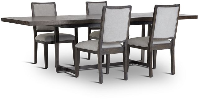 Tribeca Dark Tone Trestle Table & 4 Wood Chairs