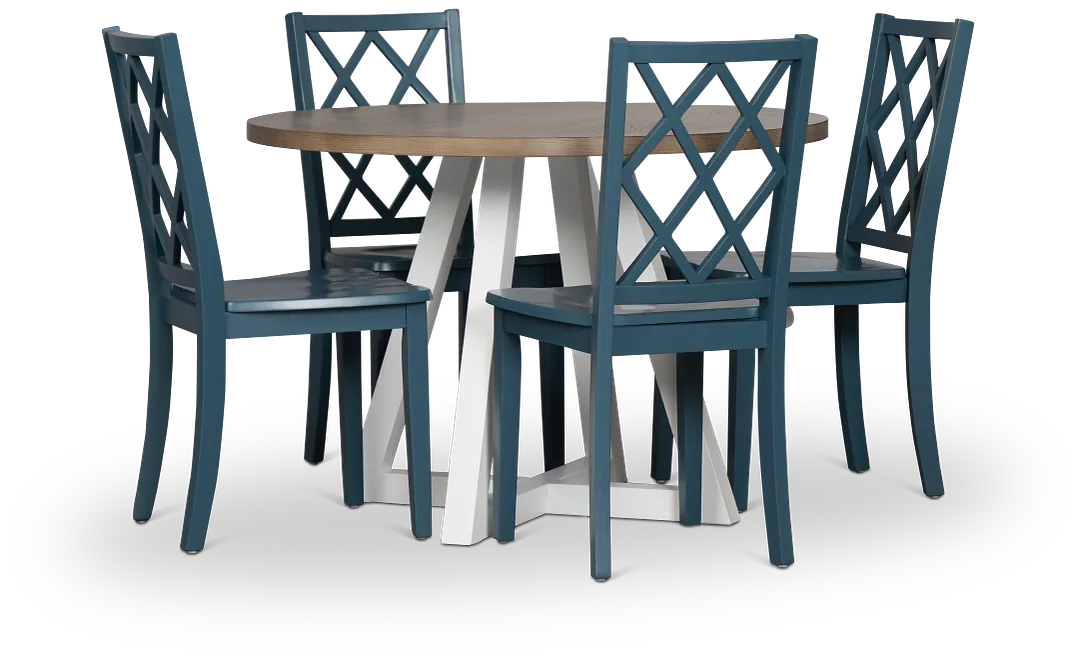 Edgartown Two-tone Round Table & 4 Navy Wood Chairs