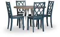 Edgartown Two-tone Round Table & 4 Navy Wood Chairs