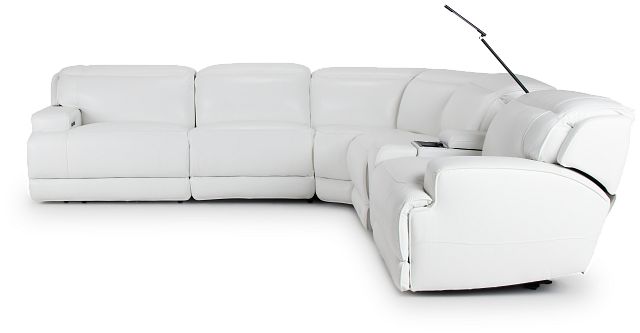 Reign White Lthr/vinyl Medium Triple Power 2-arm Sectional