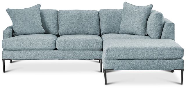 Morgan Teal Fabric Small Right Bumper Sectional W/ Metal Legs