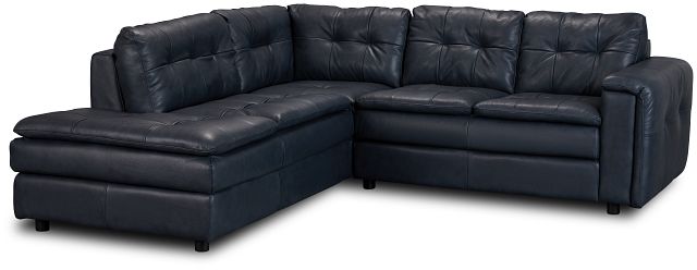 Rowan Navy Leather Small Left Bumper Sectional