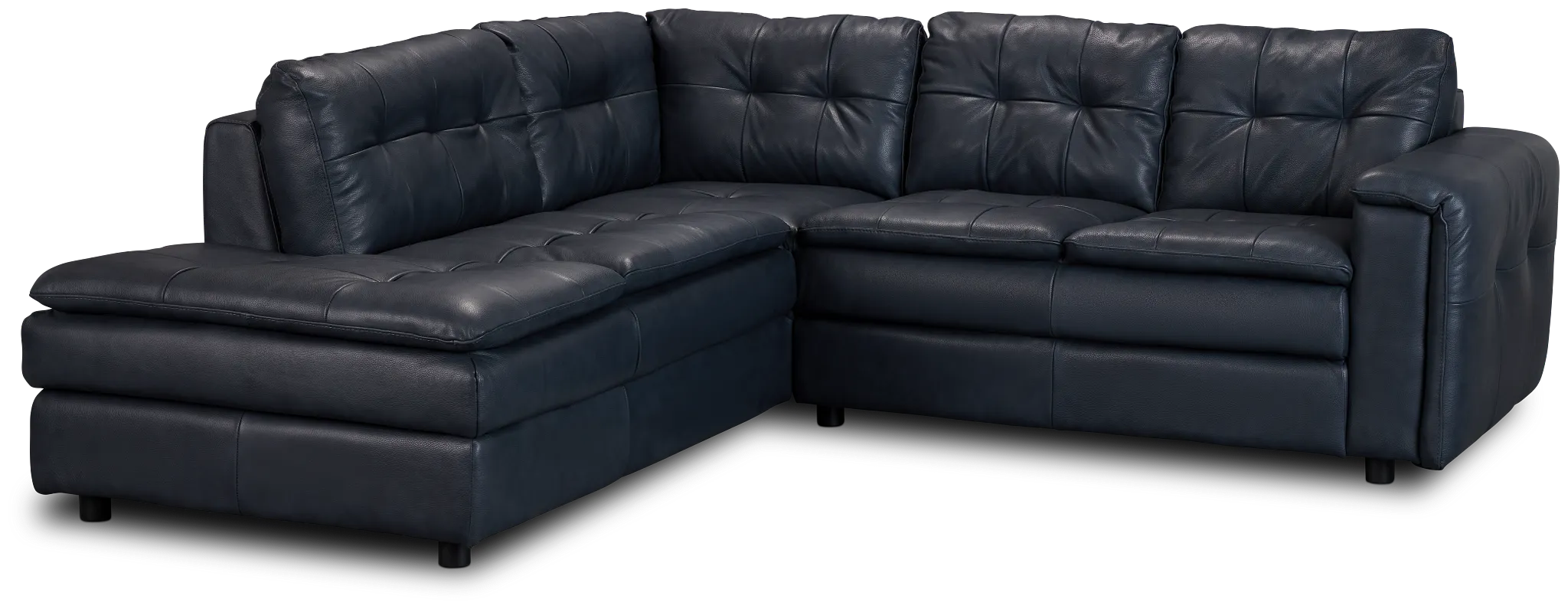 Rowan Navy Leather Small Left Bumper Sectional