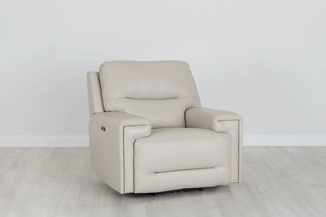 Porto Beige Lthr/vinyl Power Recliner With Power Headrest