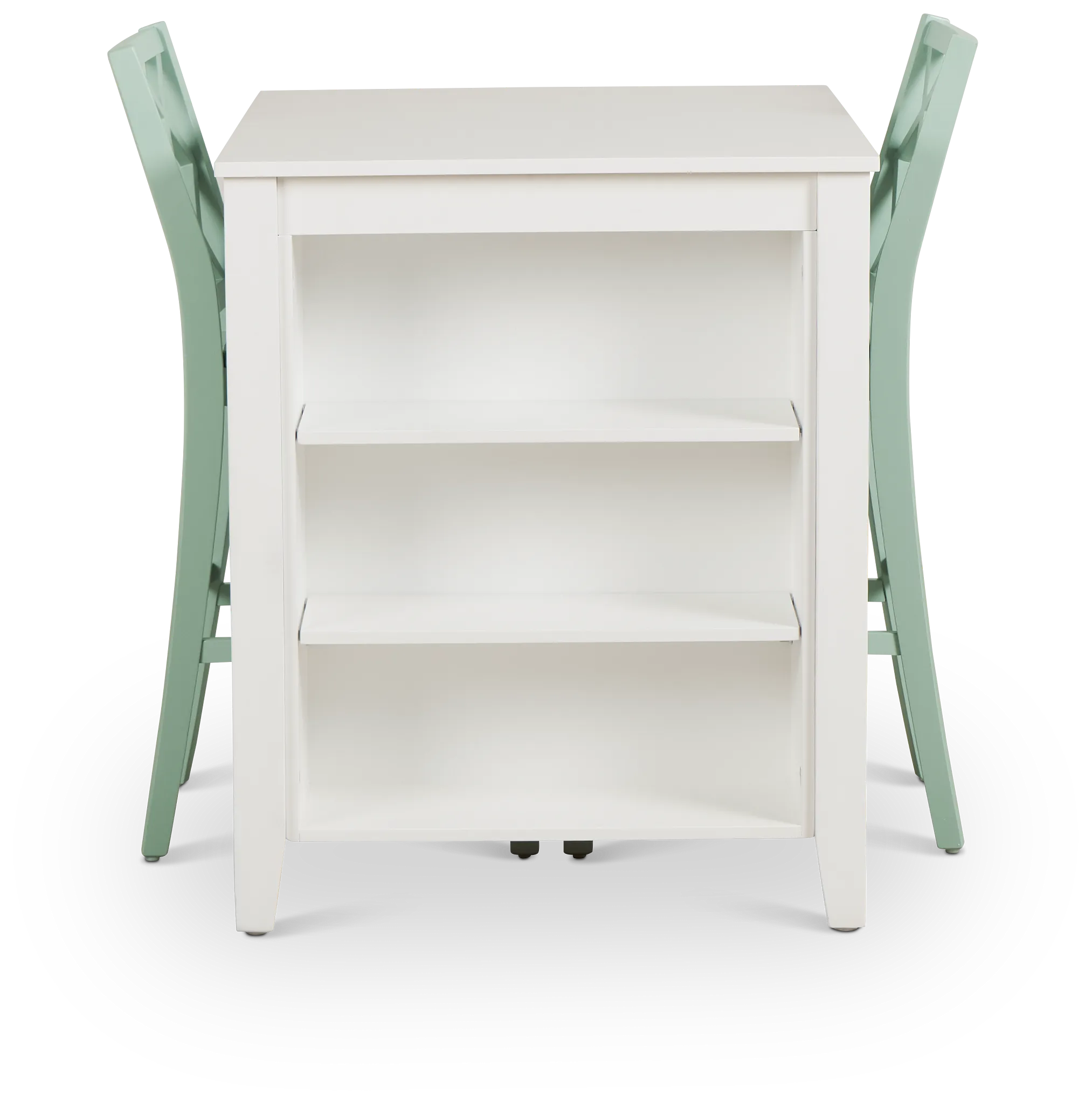 Edgartown White Storage High Table & 2 Light Blue Wood Barstools