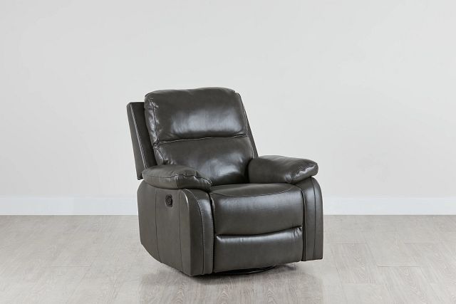 Mason Dark Gray Leather Swivel Glider Recliner