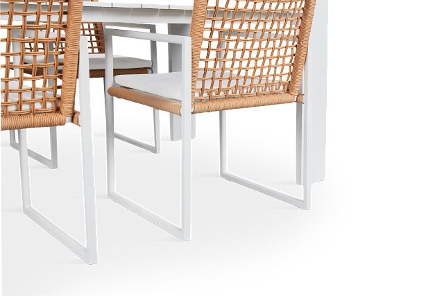 Sunrise White 86" Rectangular Table & 4 Aluminum Arm Chairs