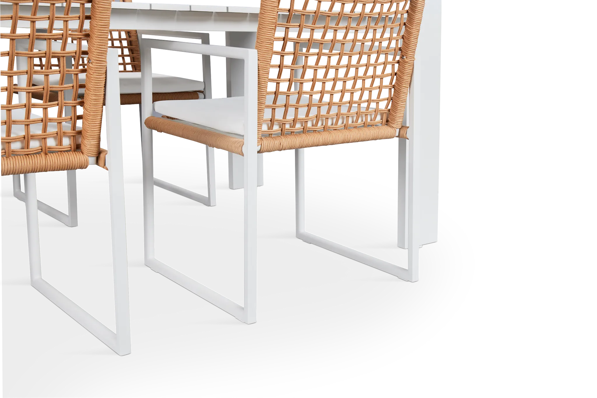 Sunrise White 86" Rectangular Table & 4 Aluminum Arm Chairs