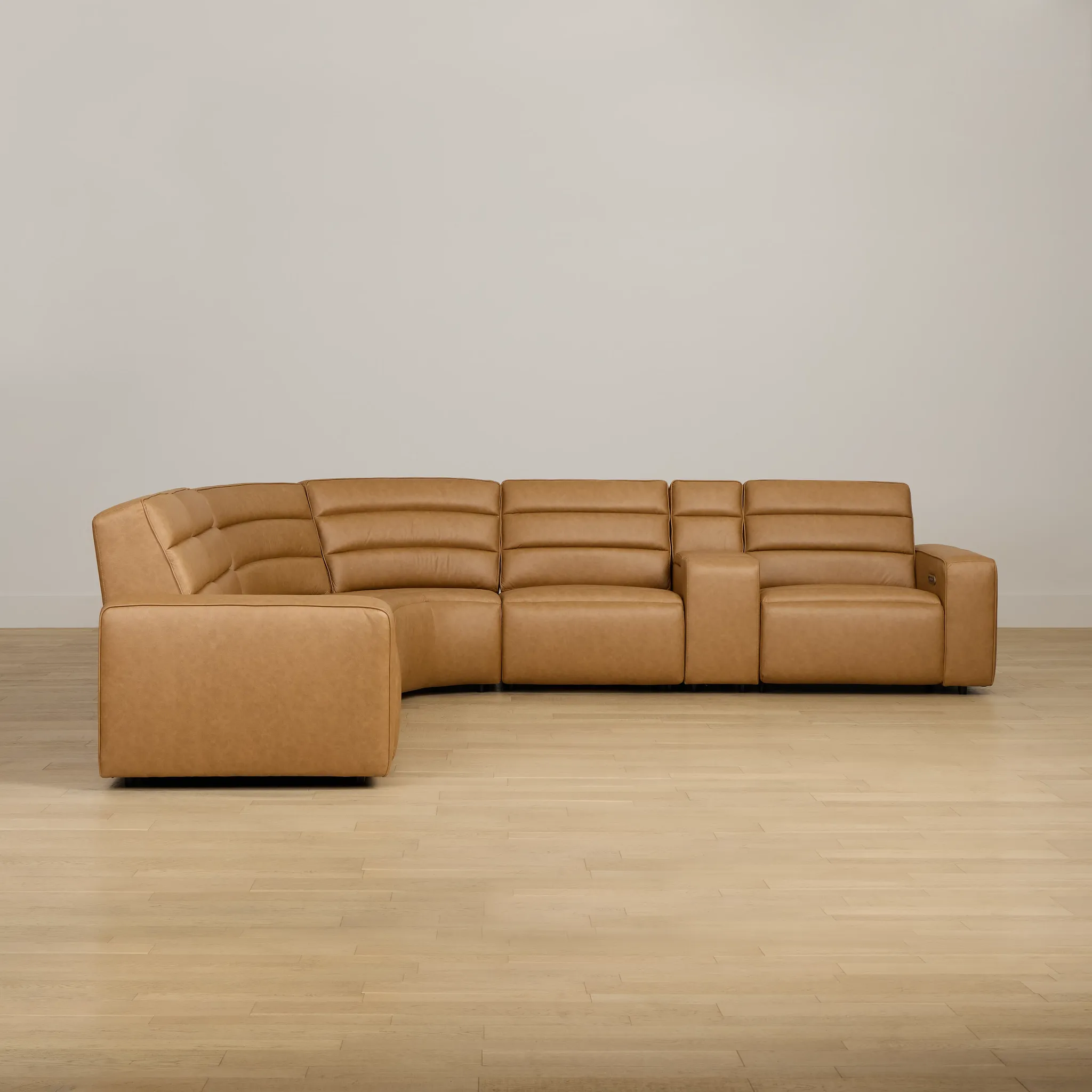 Sawyer Light Brown Micro Medium Dual Power 2-arm Reclining Sectional