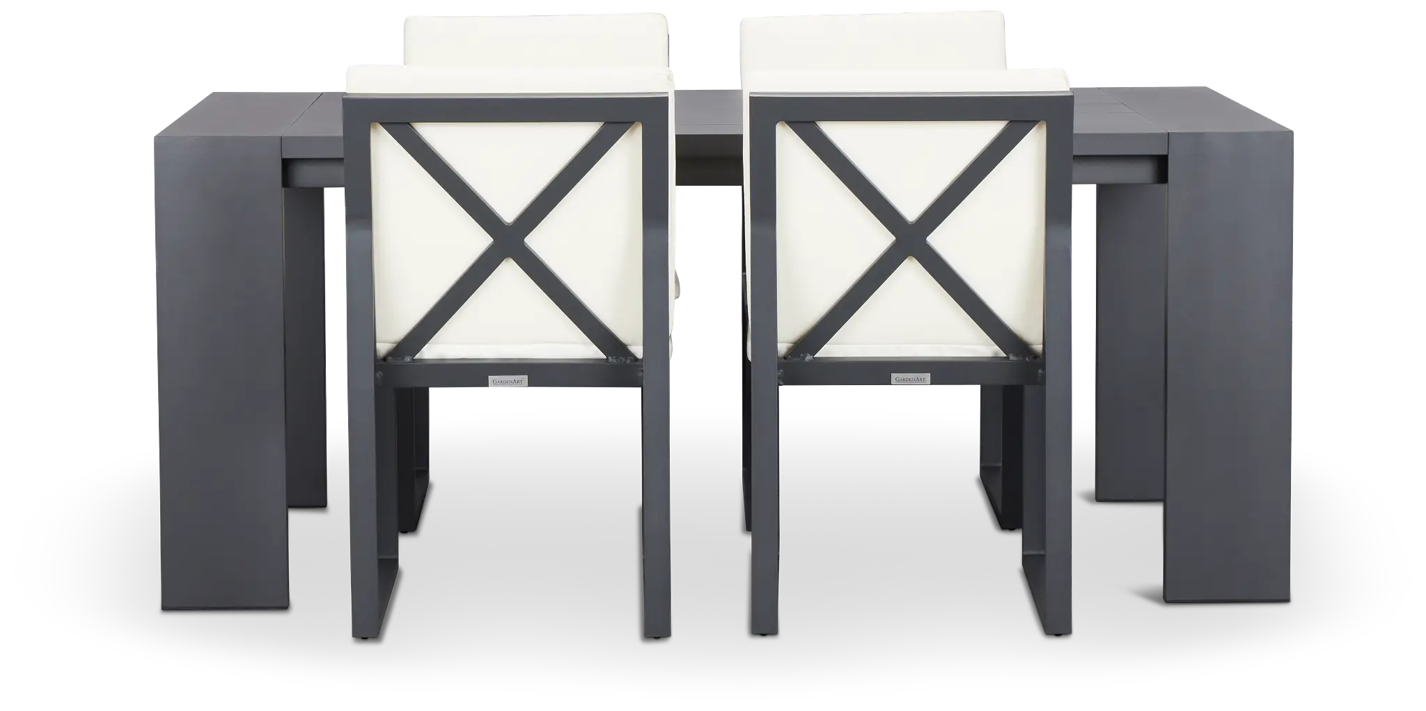 Linear Dark Gray White 70" Aluminum Table & 4 Cushioned Side Chairs Linear Dark Gray White 70" Aluminum Table & 4 Cushioned Side Chairs