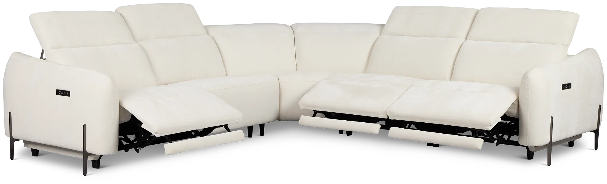 Zuri White Velvet Small Triple Power Reclining Two-arm Sectional