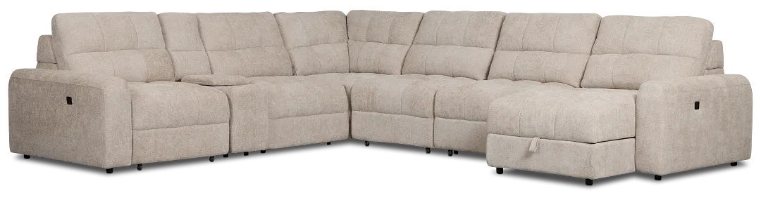 Hendrix Light Taupe Fabric Large Dual Power Right Extension Chaise Sectional