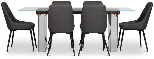 Avondale Glass Rect Table With 6 Upholstered Side Chairs