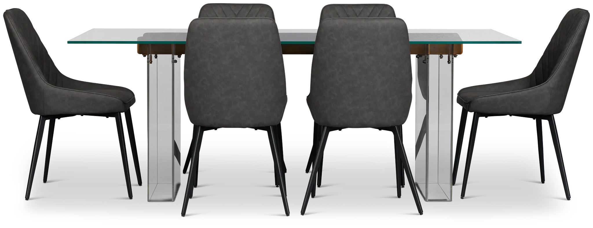 Avondale Glass Rect Table With 6 Upholstered Side Chairs