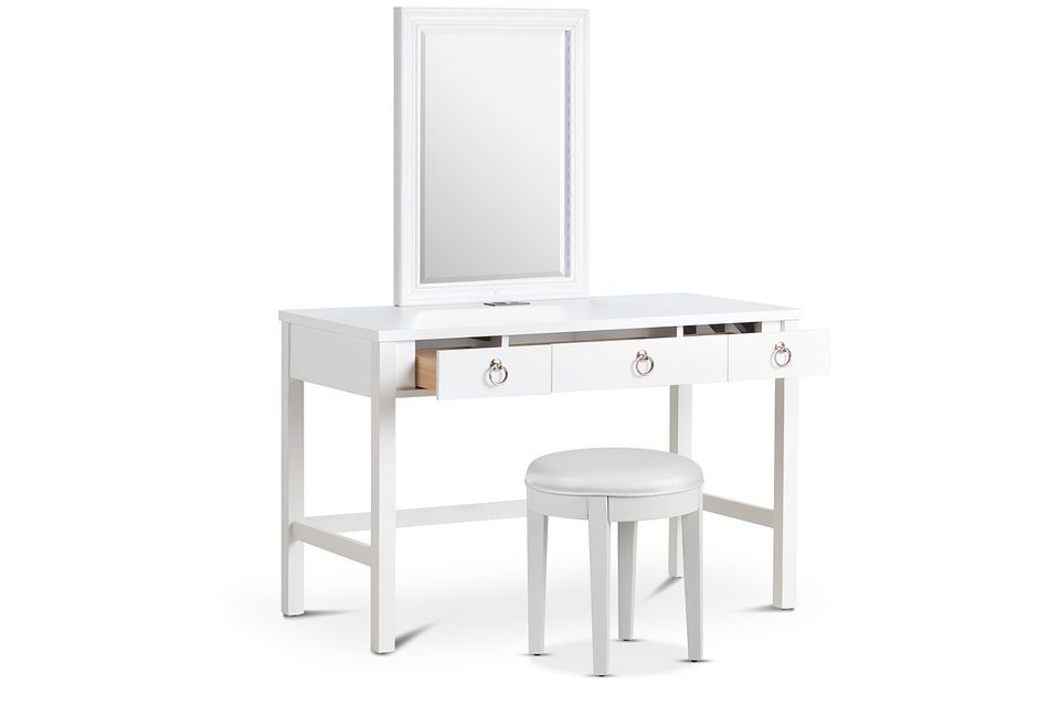 Isabella White Vanity Mirror With, Vanity With Mirror And Stool