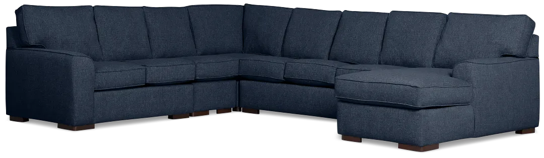 Sinclair Dark Blue Fabric Right Chaise Memory Foam Sleeper Sectional