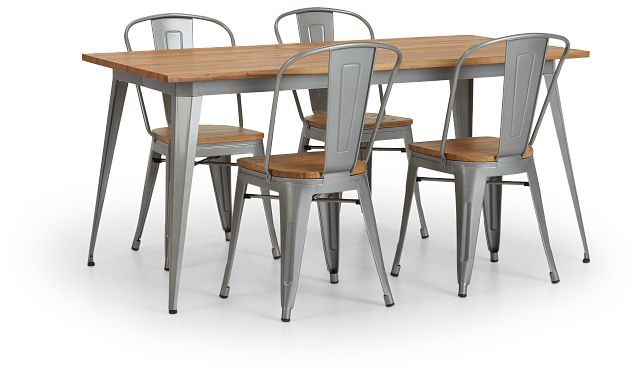 Huntley Light Tone Rect Table & 4 Wood Chairs