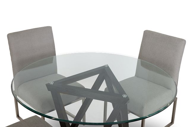 Tribeca Dark Tone Glass Round Table & 4 Metal Chairs