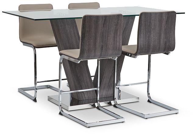Kendall Glass High Table & 4 Upholstered Barstools (1)