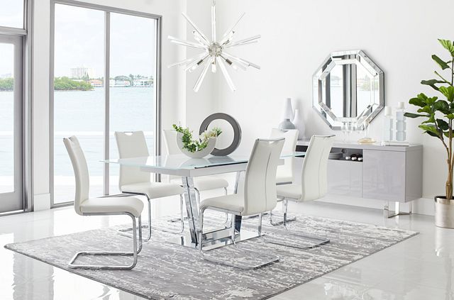 white and glass dining set