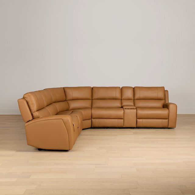 Summit Light Brown Lthr/vinyl Medium Triple Power 2-arm Sectional