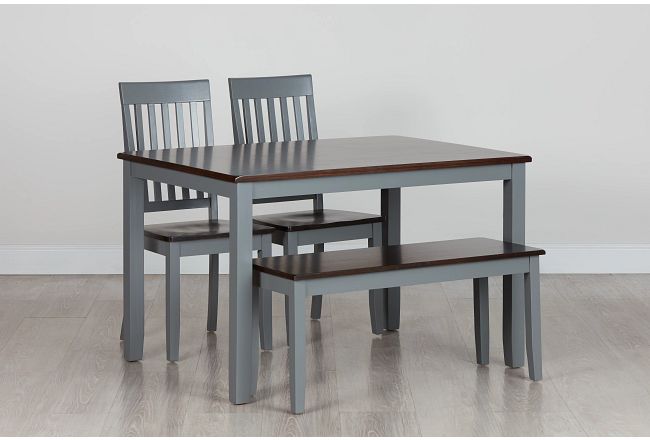 Santos Gray Two-tone Table, 2 Chairs & Bench