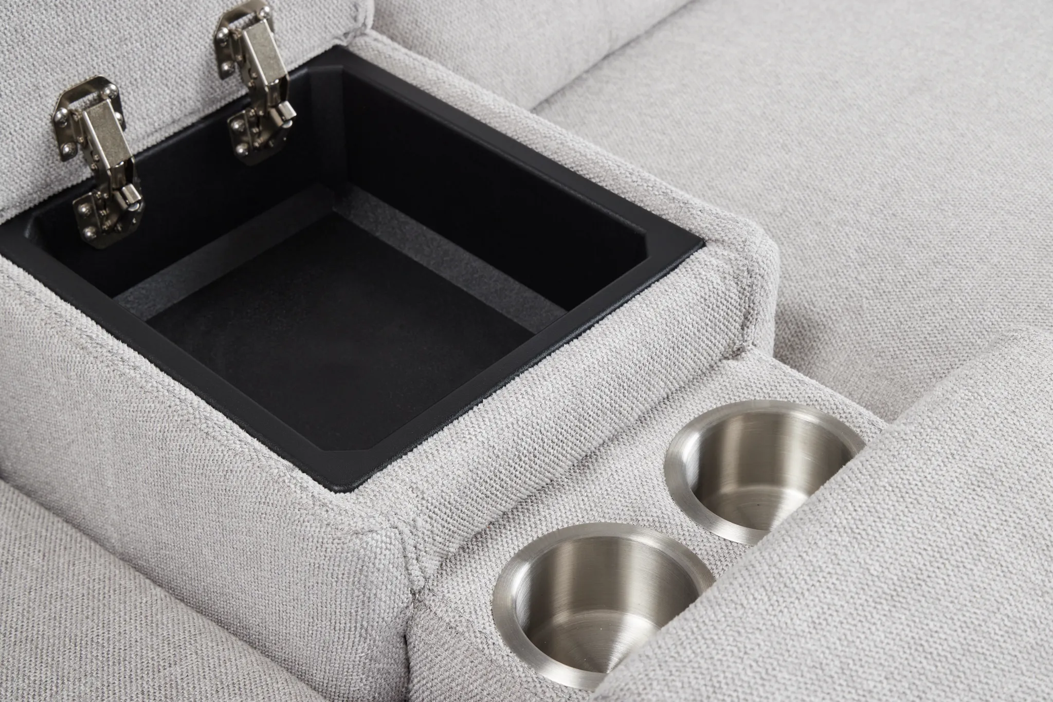 Callum Light Gray Fabric Large Dual Power Reclining Two-arm Sectional