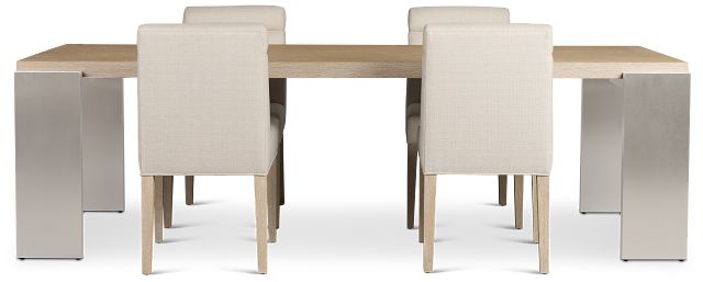 Miramar Light Tone Rectangular Table & 4 Upholstered Chairs
