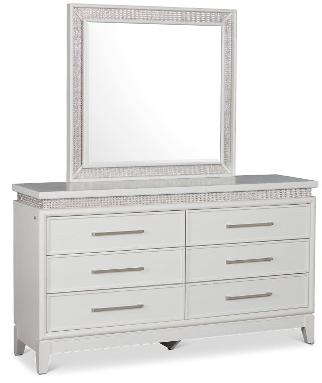 Alessandria White Lighted Dresser & Mirror