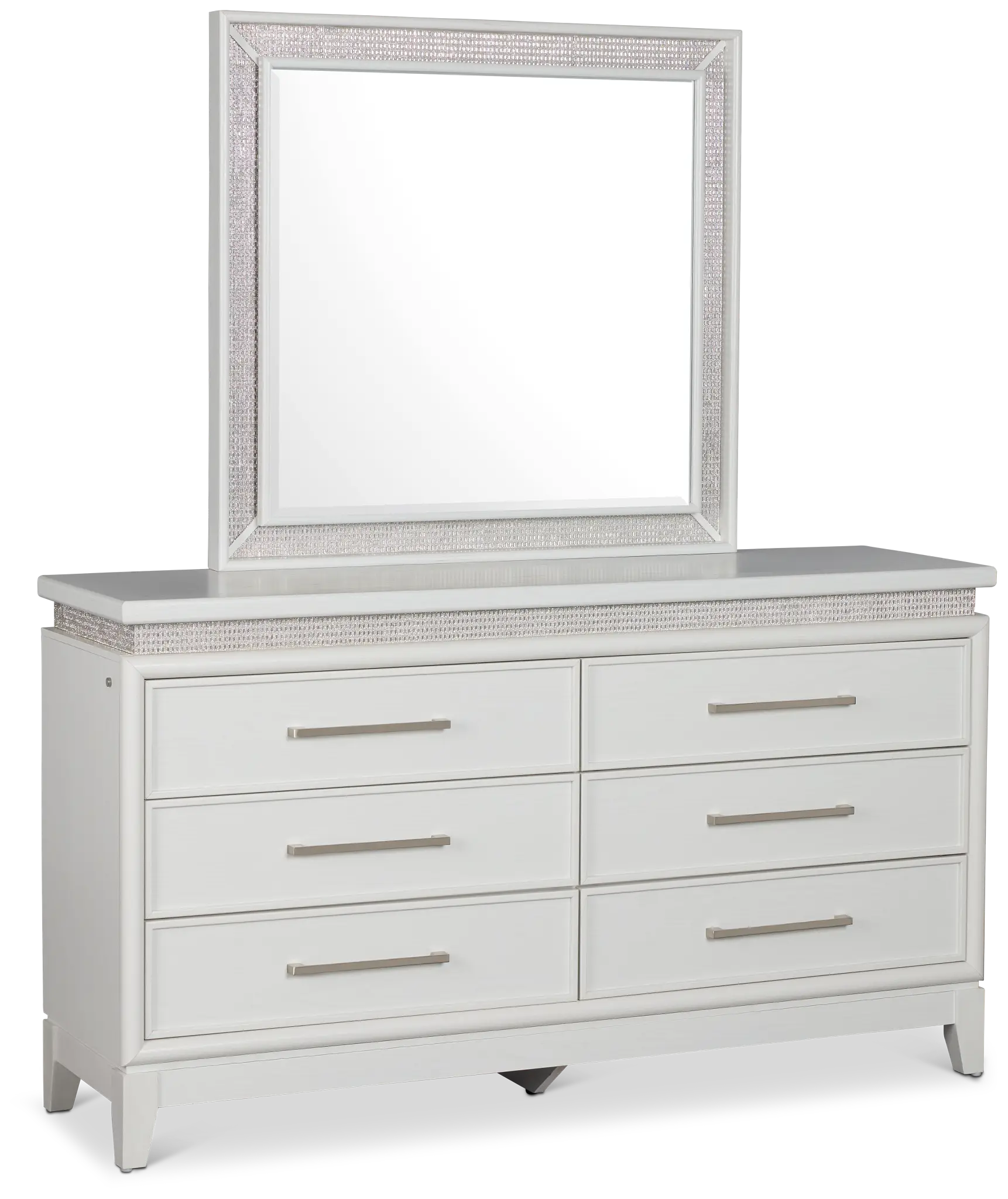 Alessandria White Lighted Dresser & Mirror Alessandria White Lighted Dresser & Mirror
