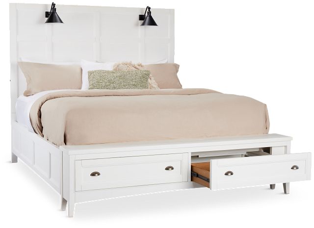 Heron Cove White Panel Bed With Lights And Bench