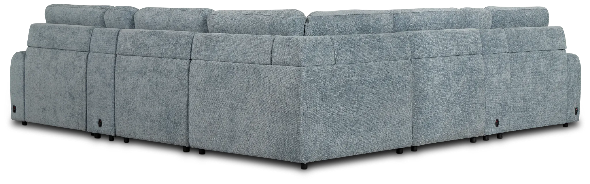 Hendrix Light Blue Fabric Large Dual Power 2 Arm Extension Chaise Sectional