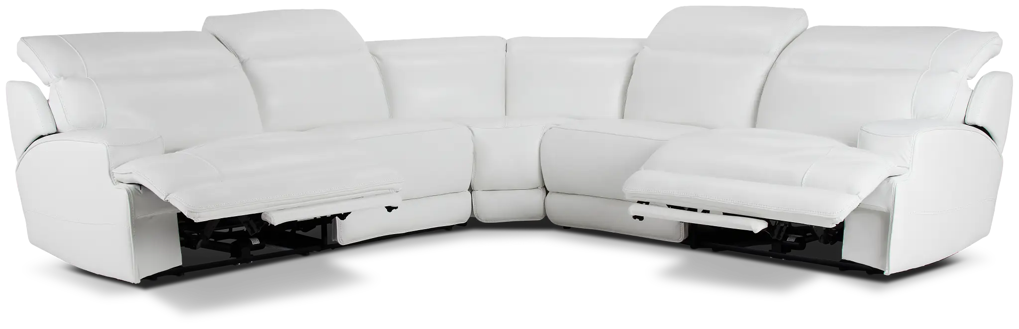 Reign White Lthr/vinyl Small Two-arm Power Reclining Sectional Reign White Lthr/vinyl Small Two-arm Power Reclining Sectional