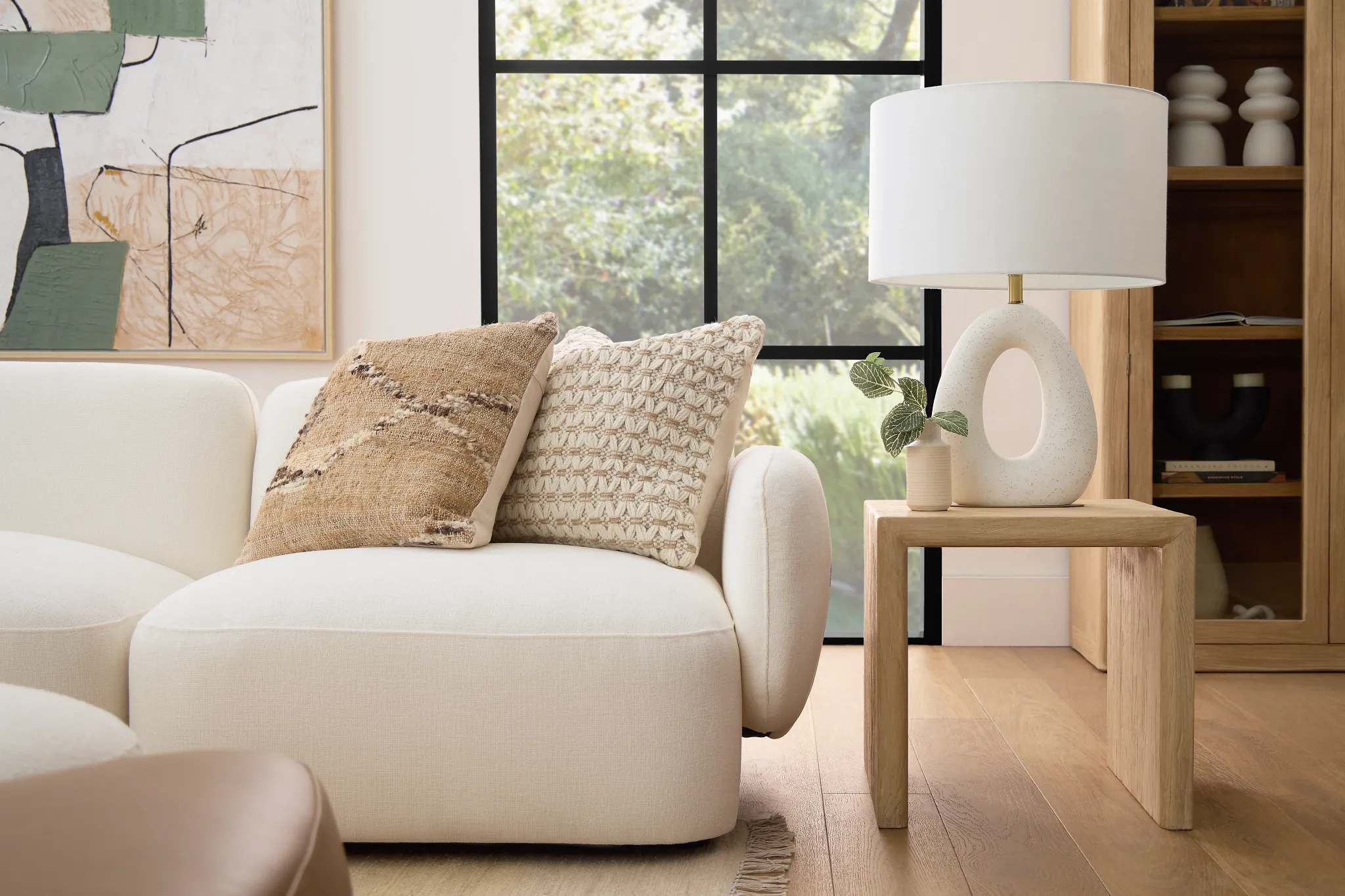 Halsey White Fabric Small Left Cuddler Sectional