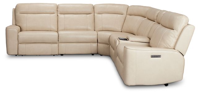 Benji Light Beige Lthr/vinyl Medium Dual Power 2-arm Reclining Sectional