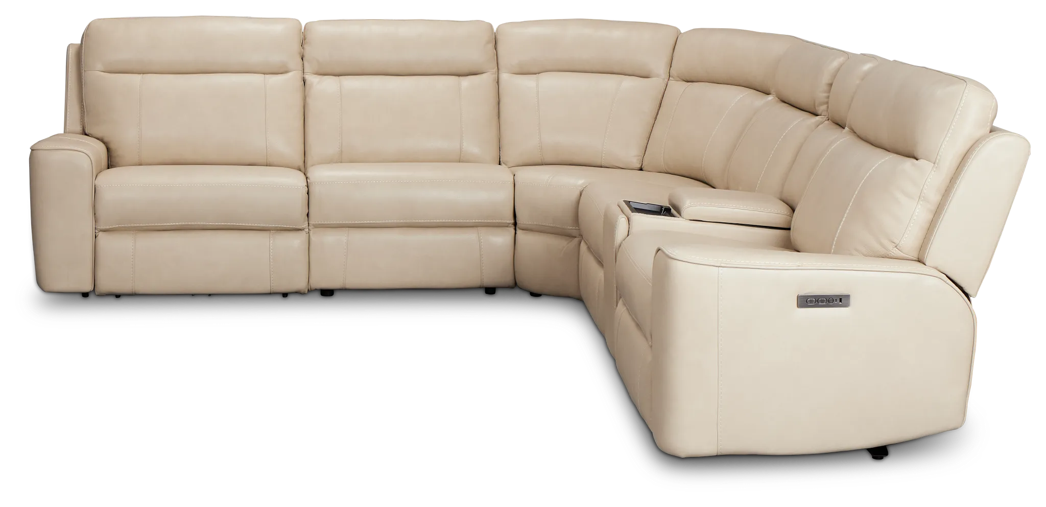 Benji Light Beige Lthr/vinyl Medium Dual Power 2-arm Reclining Sectional