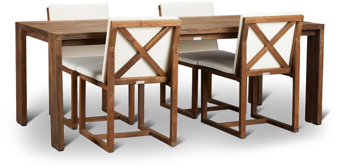 Linear Dark Gray White 82" Teak Table & 4 Teak Cushioned Side Chairs