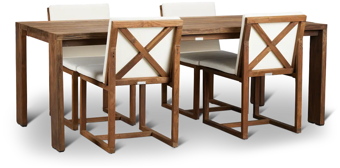 Linear Dark Gray White 82" Teak Table & 4 Teak Cushioned Side Chairs Linear Dark Gray White 82" Teak Table & 4 Teak Cushioned Side Chairs