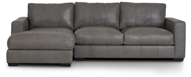 Dawkins Gray Leather Left Chaise Sectional