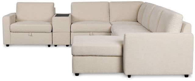 Addie Beige Fabric Medium Right Chaise Sleeper Sectional With Console