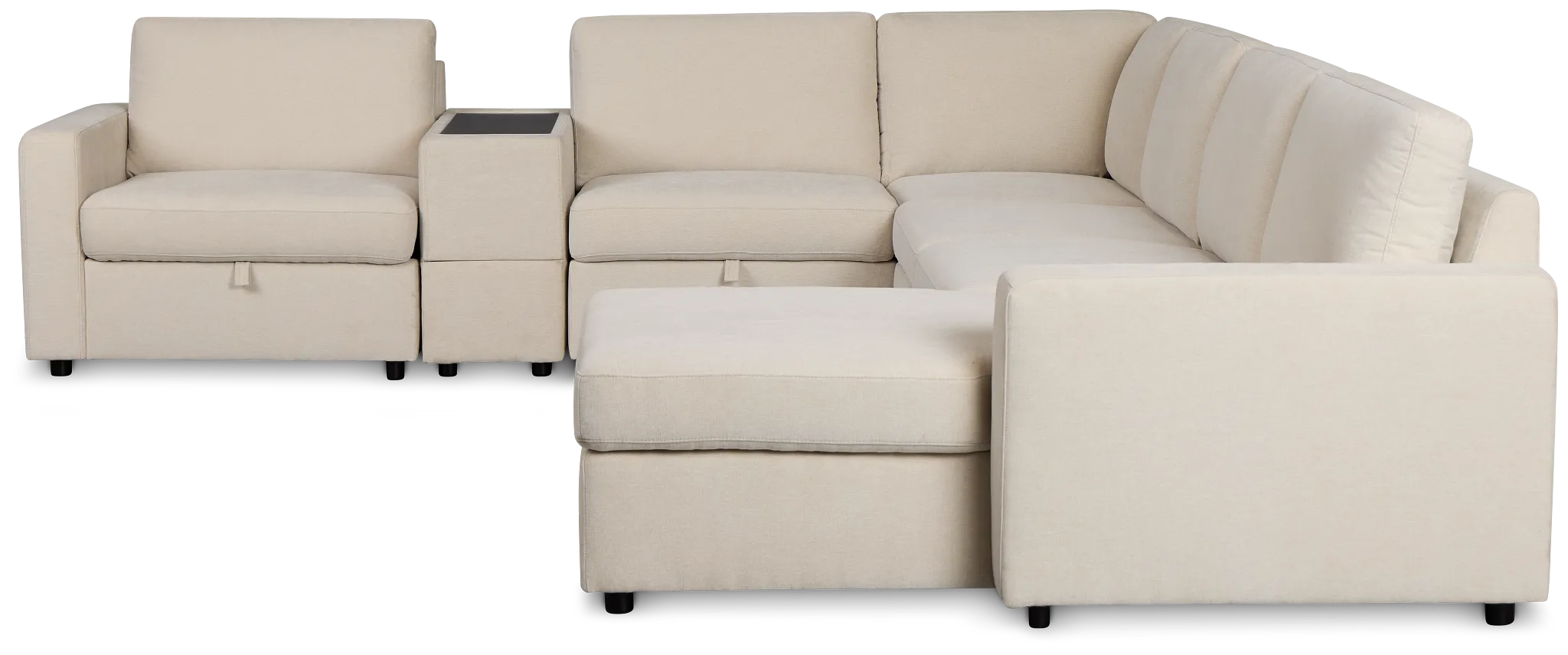 Addie Beige Fabric Medium Right Chaise Sleeper Sectional With Console