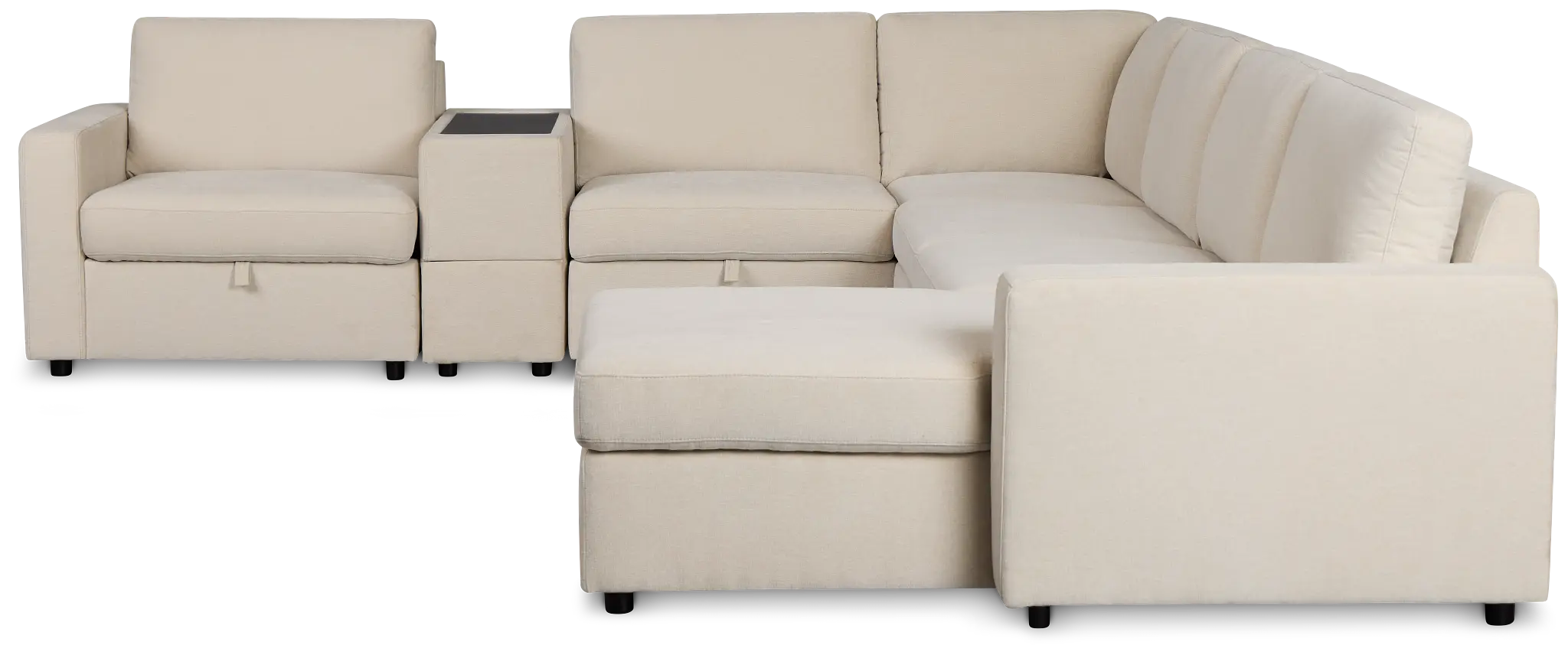 Addie Beige Fabric Medium Right Chaise Sleeper Sectional With Console Addie Beige Fabric Medium Right Chaise Sleeper Sectional With Console