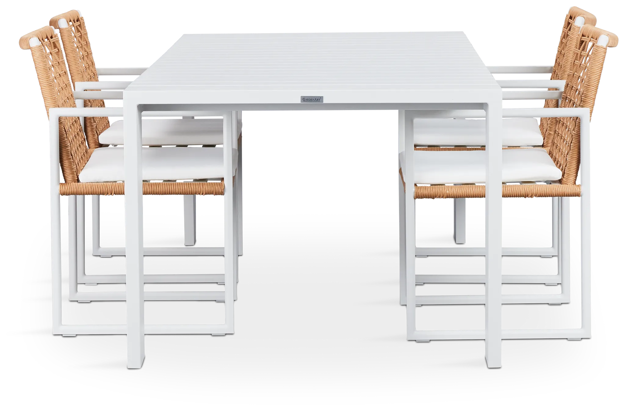 Sunrise White 86" Rectangular Table & 4 Aluminum Arm Chairs
