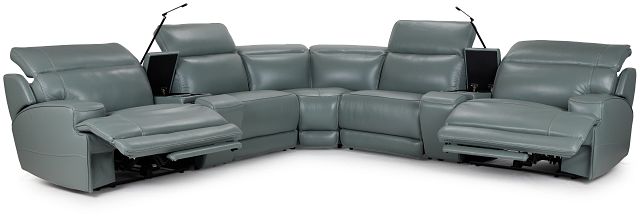 Reign Green Lthr/vinyl Large Dual Power Reclining Two-arm Sectional