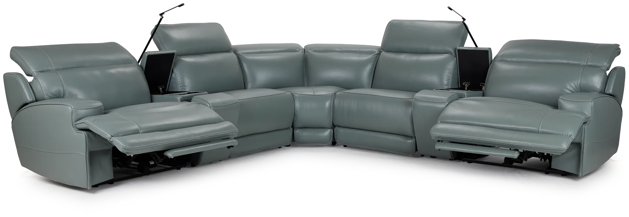 Reign Green Lthr/vinyl Large Dual Power Reclining Two-arm Sectional