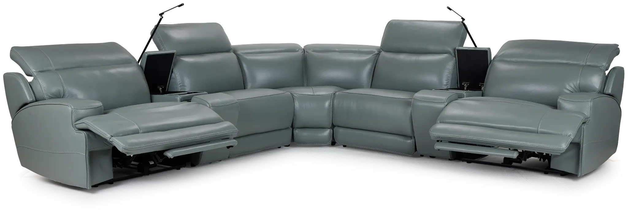 Reign Green Lthr/vinyl Large Dual Power Reclining Two-arm Sectional Reign Green Lthr/vinyl Large Dual Power Reclining Two-arm Sectional