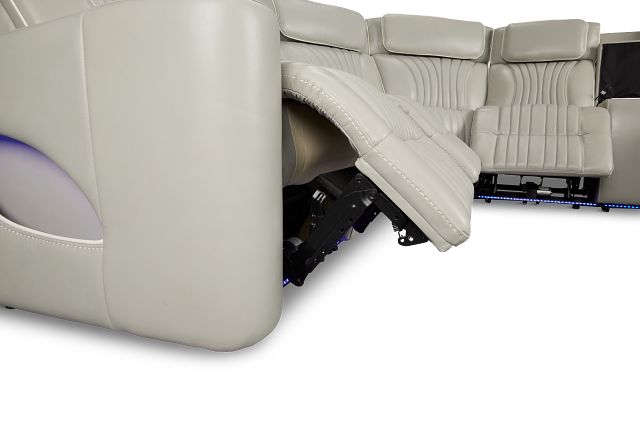 Nova Light Gray Lthr/vinyl Medium 2-arm Triple Power Massage Sectional